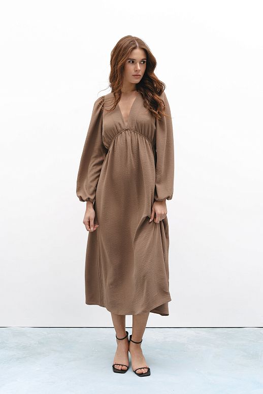 Open back maxi dress in dark beige colour