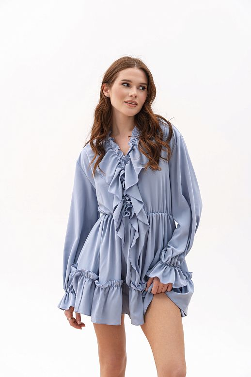 Mini dress blue with flounces